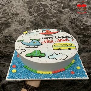 Bánh Kem Vẽ Hoạt Hình Máy Bay Và Xe Hơi - NA70