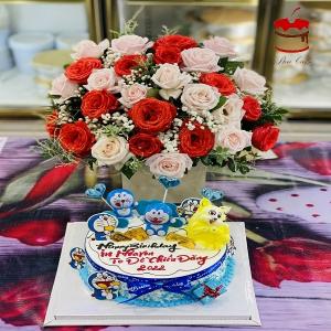 Combo Bánh Kem Decor Doraemon Và Hoa Hồng Mix 2 Màu - AK26