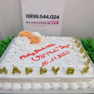 Bánh Kem Hình Chữ Nhật Nền Chữ Happy Birthday Vàng Gold - MA3