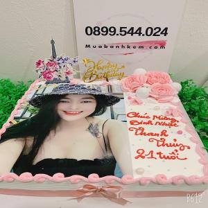 Bánh Kem Hoa Tone Hồng Hình Chữ Nhật In Ảnh - MA6