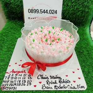 Bánh Kem Hoa Tulip Tone Hồng Nhạt Vẽ Khung Lịch - MA74