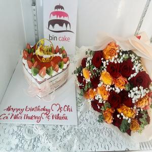 ComBo Hoa Hồng Và Bánh Kem Trái Tim Decor Trái Cây - AK31
